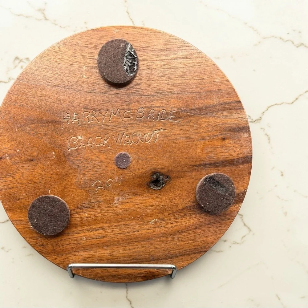 VTG Set Of 2 Hand Crafted Solid Black Walnut Wooden Round Trivets Candle Holder